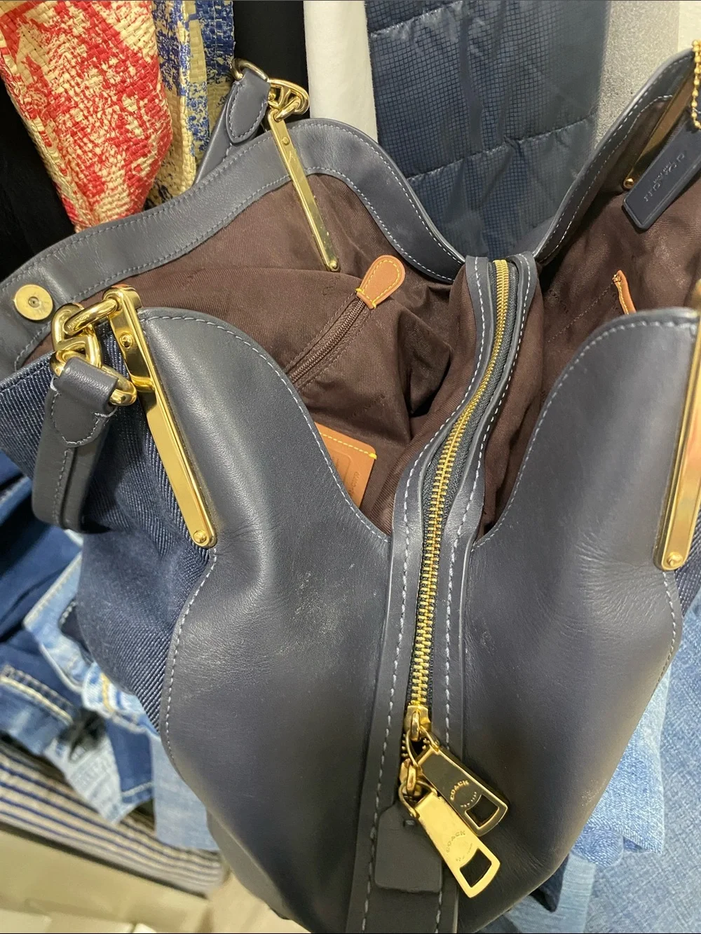 Coach Navy Logo Canvas & Leather Shoulder Tote